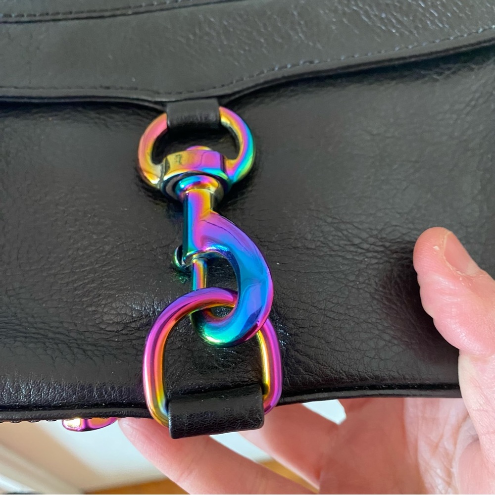 Rebecca Minkoff Black Leather Bag with Rainbow Oil Slick Hardware - Picture 13 of 14
